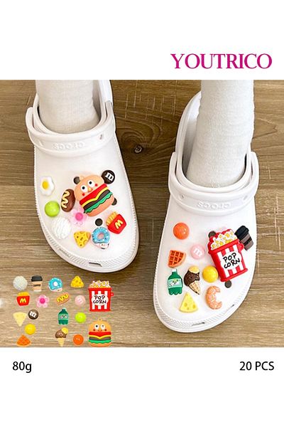Youtrico 20pcs Kawaii Food Jibbitz Charms for Crocs - Cute Cartoon DIY Slipper Ornament
