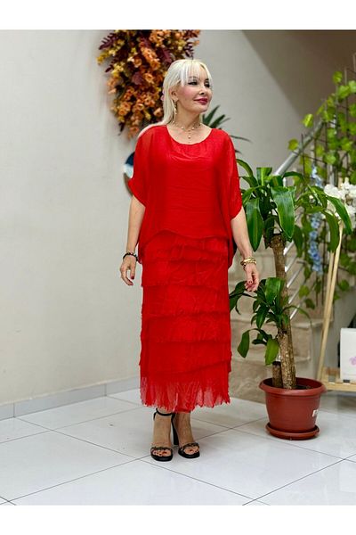 Punta Otantik Nc64740 Italian Layered Silk Dress Red