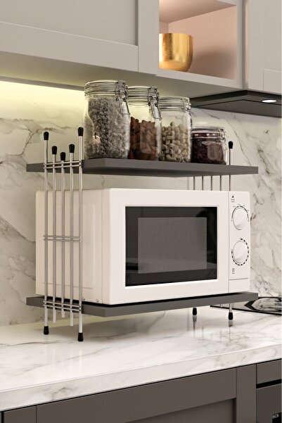Modalanka Mikrodalga Üstü Raf Tezgah Üstü Mutfak Organizer Gümüş Tel Ayaklı Çok Amaçlı Raf Düzenleyici