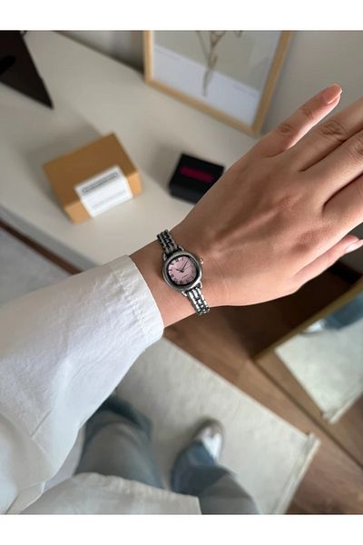 RoseandRoses Cecilia Special Vintage Series Thin Cord Women Wrist Watch Silver (Pink Dial)