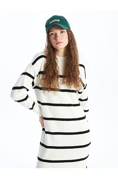 LC Waikiki Lcw Crew Neck Striped Women's Knitwear Dress Fast Fashion