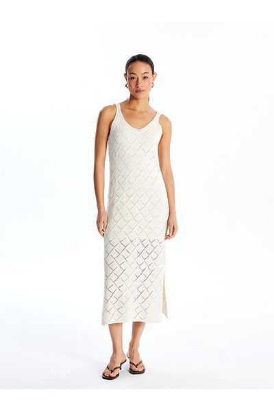 LC Waikiki Lcw V-Neck Self Pattern Women's Dress Fast Fashion