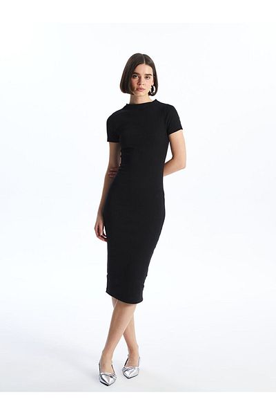 LC Waikiki Lcw Stand Collar Straight Short Sleeve Women's Dress Fast Fashion