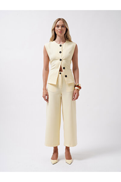 Black Fashion Bol Paça Midi Boy Sarı Pantolon