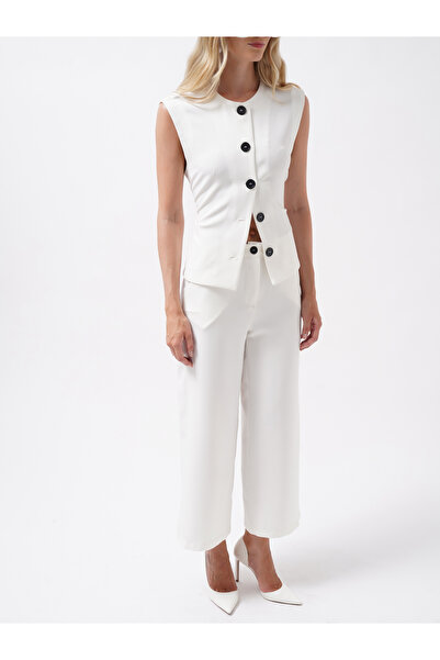 Black Fashion Bol Paça Midi Boy Beyaz Pantolon