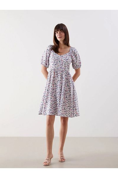 LC Waikiki Lcw comfort pink heart collar floral mini dress