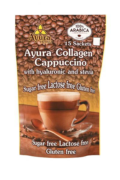 Ayura Cappuccino instant cu Collagen si Hyaluron- fara zahar, gluten, lactoza 15 pliculete-15g Ayura