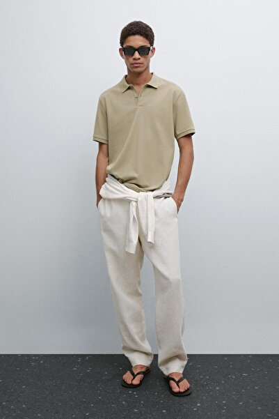 Massimo Dutti Mikro dokulu ve pamuklu polo yaka t-shirt