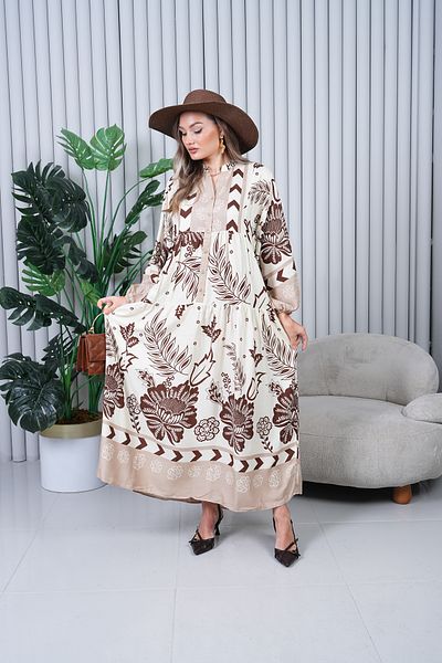 EL jadida Women's Plus Size Hijab Viscose Dress Brown