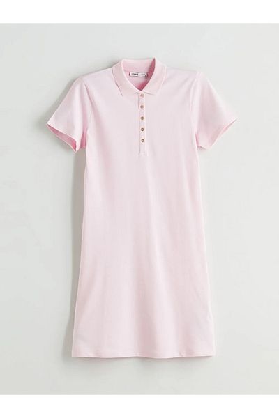 LC Waikiki Lcwaikiki Classic Pink Polo Neck Pique Dress