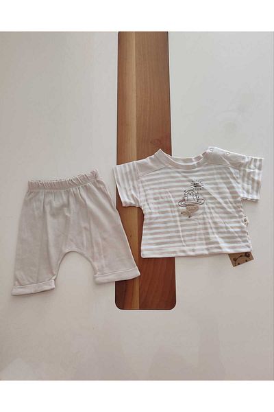 Pookie Mini Focus Printed Shorts Milk Brown Summer Bottom Top 2-Piece Baby Set