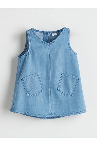 LC Waikiki New Season V-Neck Baby Girl Jean Dress - S5O823Z1