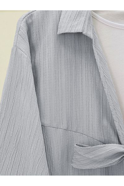 Modamorfo Front Tie Crinkle Kimono - Gray