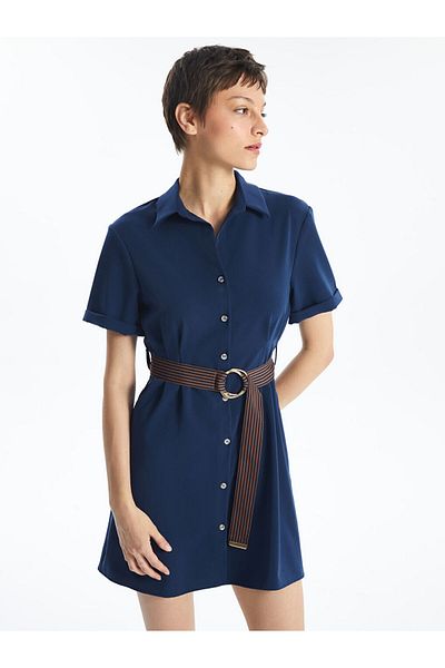LC Waikiki Lcw Straight Short Sleeve Women's Shirt Dress Fast Fashion