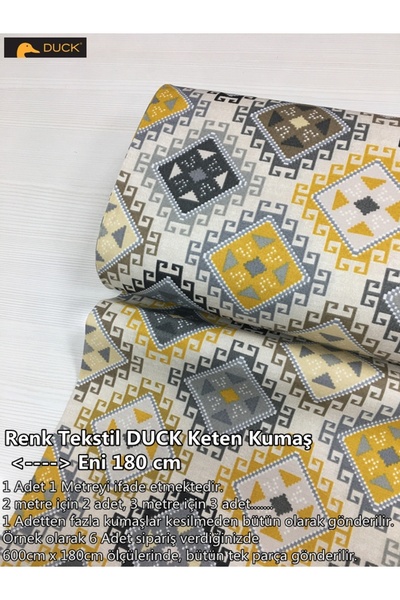 Renk Tekstil Kilim Etnik Desen DUCK Keten Kumaş - Döşeme - Perde - Minder - Ç...