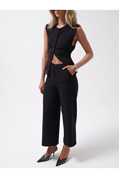 Black Fashion Bol Paça Midi Boy Siyah Pantolon