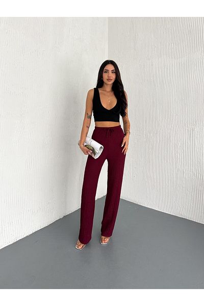 Giyimsel Gofre Bubble Lycra Women's Pants with Drawstring Waist and Elastic