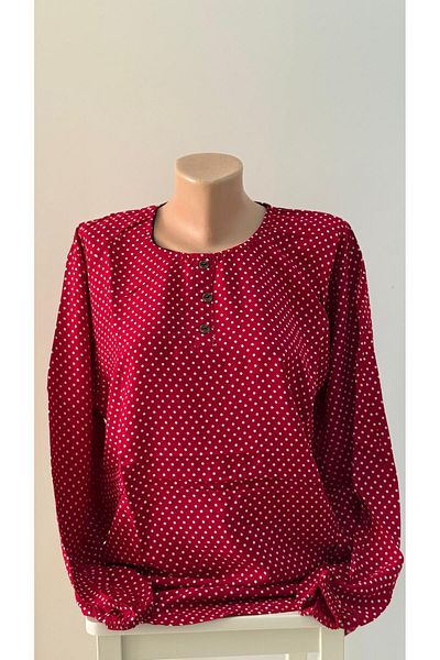 sevdalı Women's Plus Size Red Polka Dot Woven 100% Cotton Mother Combed Cotton Blouse