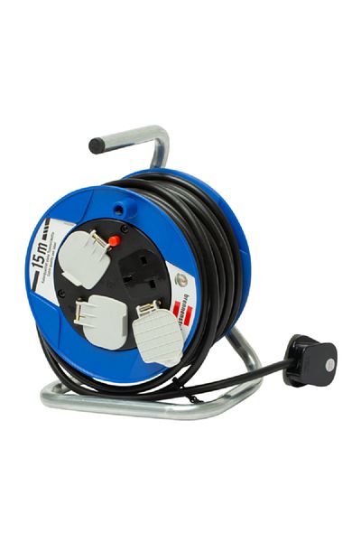 Brennenstuhl 3-Way Socket Compact Cable Reel Black and Blue 15m