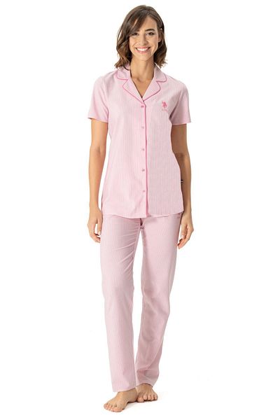 U.S. Polo Assn. US Polo Assn Set de pijamale pentru cămașă cu mânecă scurtă pentru femei, țesătură de viscoză