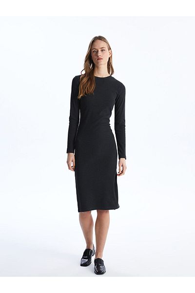 LC Waikiki Lcw Crew Neck Solid Long Sleeve Women's Dress Fast Fashion