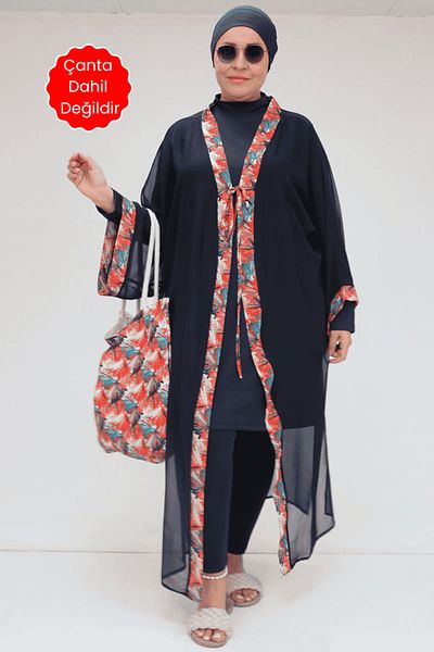 Eslina 1735 plus size garni detailed pareo - navy blue