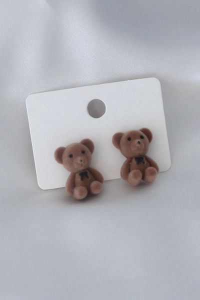 Clariss Dark Brown Color Teddy Bear Figure Women's Earrings