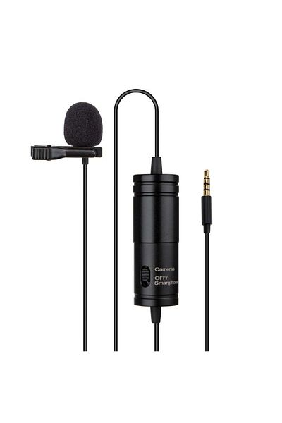 TECHSTAR Lavalier Microphone with Clip for Smartphone and DSLR, HD Sound, Low Noise, 3.5mm, Switchable Button