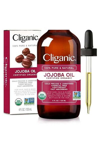 Cliganic Organic Jojoba Oil, 100% Pure (4oz), Moisturizing Oil for Face, Hair, Skin & Nails, Natural