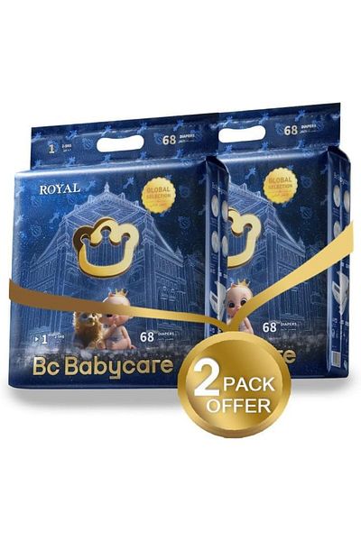 Bc Babycare Babycare Royal Baby Diapers, Size 1, 2-5 kg, 136 Pieces, Pack of 2