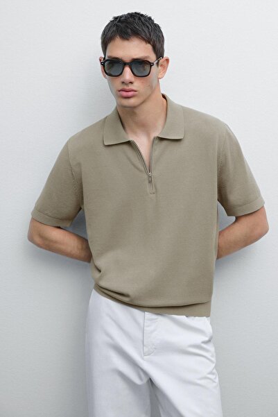 Massimo Dutti Pamuklu triko kareli polo yaka t-shirt