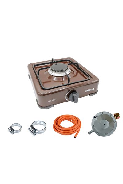 COBI SMART® Pachet complet plita pe gaz maro 1 ochi NURGAZ, 1600 W, furtun 2 m, ceas, 2 coliere