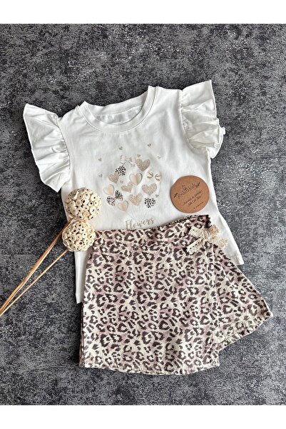 ArdenKids 3-7 Yaş Ekru Body & Leopar Şort Etek