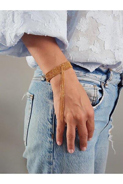 Eva Takı Store Kordon Çelik Zincir Örme 8 Sıralı Sallantılı El Yapımı Bakır Renk Bohem Bileklik