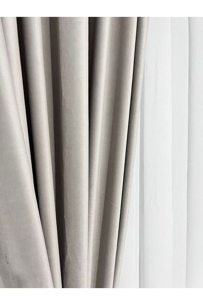 Metropolitan Concept Set of Two Ronda Velvet Curtains, Light Grey, Worked on 10 Cm Wide Rejansa, 2x150x260 Cm