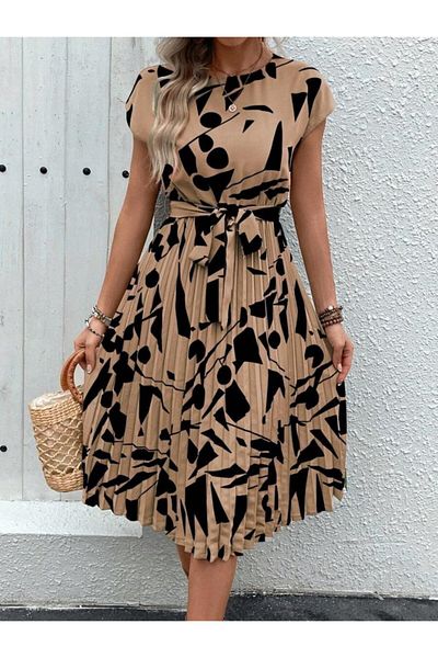 İpeksi Women's Short Bat Sleeve Round Neck Gathered Waist Single Jersey Dress