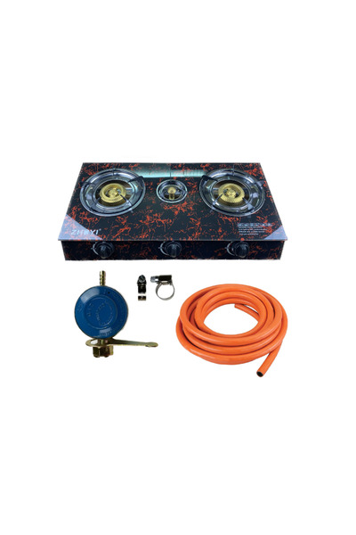 COBI SMART® Set aragaz 3 ochiuri, sticla securizata, aprindere quartz, furtun...