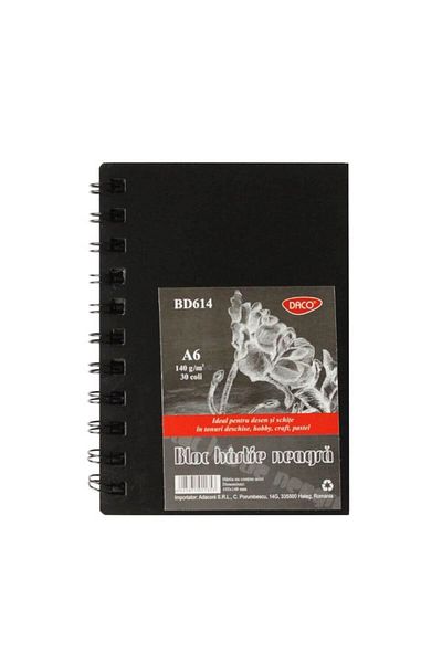 daço A6 Drawing Paper Pad Daco, 30 Tabs, 140 g/m² , Black Paper