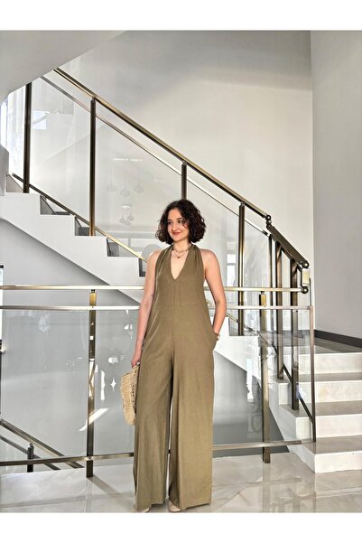 Sude Kızanlıklı Premium Backless Linen Jumpsuit