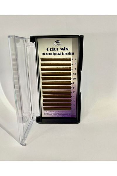 Royal Extensii de gene Premium ROYAL Silk (Maro deschis), Curbură C, Grosime 0.10 mm, Lungime Mix