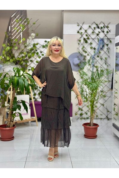 Punta Otantik Yg2060 Italian Silk Dress Coffee
