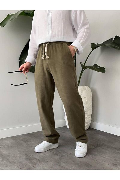 MODA Khaki Waist Drawstring Baggy Pants