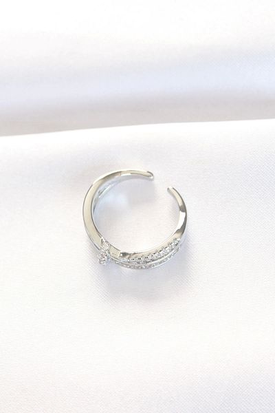 Clariss Curved Model Silver Color Zircon Stone Adjustable Ring