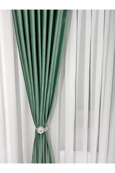 Metropolitan Concept Set Of Two Ronda Velvet Curtains, Mint Green, Worked On 10 Cm Wide Pleats, 2x150x250 Cm