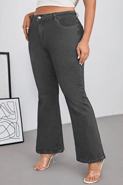 CEDY DENIM - Women's Plus Size Flared Leg High Waist Skinny Fit Lycra Trousers C628-Grey