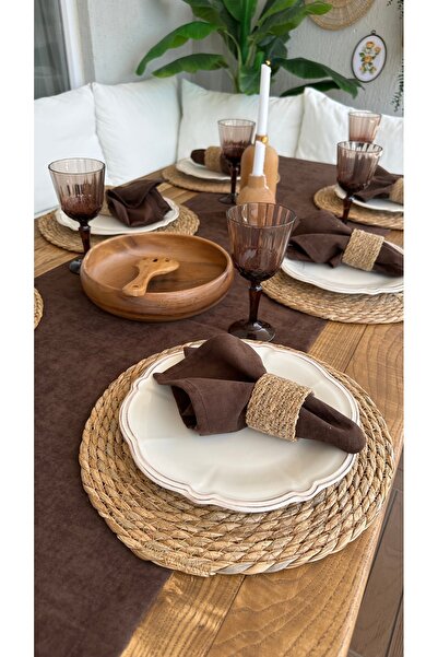 Decamor home Velvet Textured, Wrinkle-Free, Stain-Resistant, Bitter Brown (Napkin Not Included)