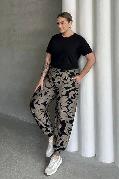 Stil Diva Large Size Elastic Leg Shiny Printed Pocket Trousers 302697