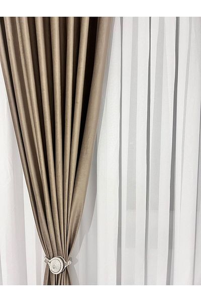 Metropolitan Concept Set of two Ronda velvet curtains, greige, worked on 10 cm wide pleats, 2x150x270 cm