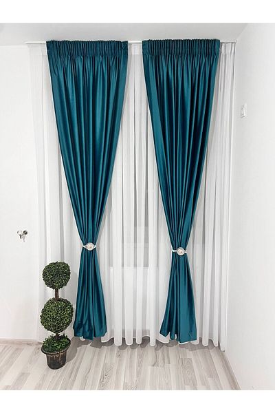 Metropolitan Concept Set of two Ronda velvet curtains, turquoise, worked on 10 cm wide rejansa, 2x150x270 cm
