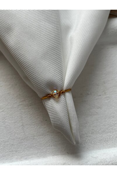 Pel Design خاتم سلكي قابل للتعديل من حجر الكريستال الشفاف الذهبي اللون